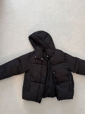 Zara Kids Black Hooded Quilted Puffer Coat
